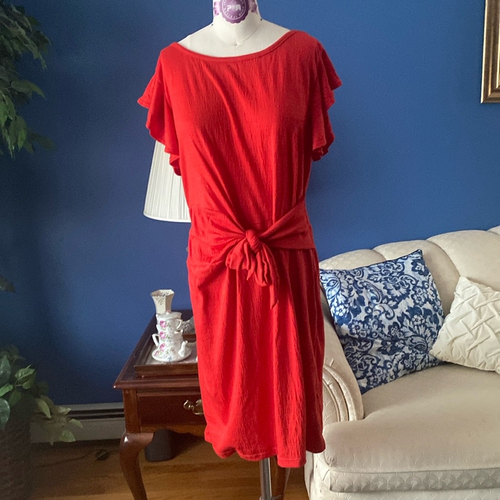 Max Studio Textured Side Tie, Flutter Sleeve Dress - image 1